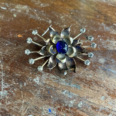 Vintage Jewelry Brass? Brooch Pin Blue Stone | eBay display picture 1