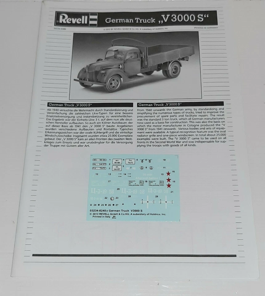 REVELL SCALA 1/35 GERMAN TRUCK V3000 S N.03234  KIT MONTAGGIO - Immagine 3 di 3