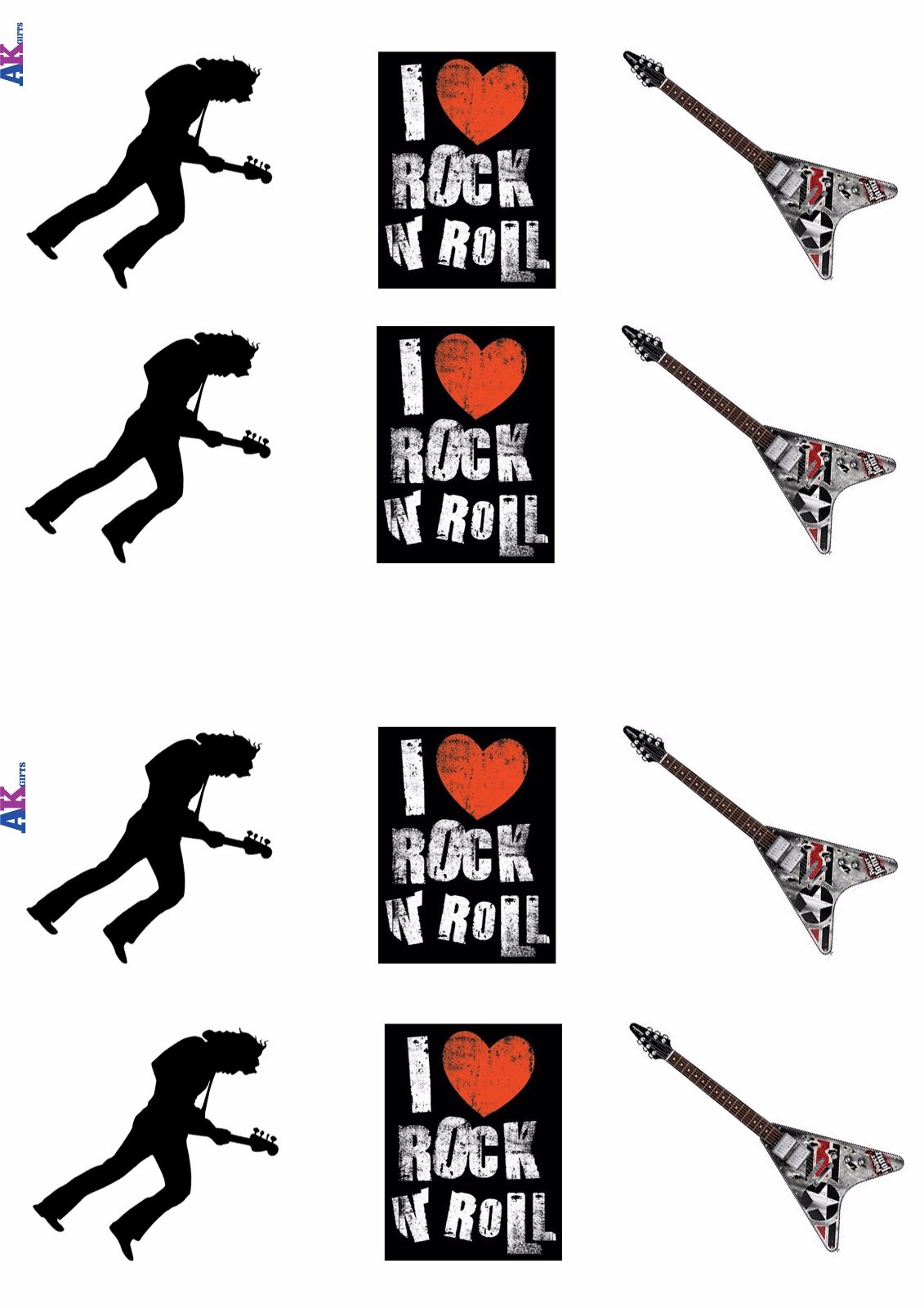 Electric Guitar Rock And Roll Mix 12 Edible Stand Up Cup Cake Toppers