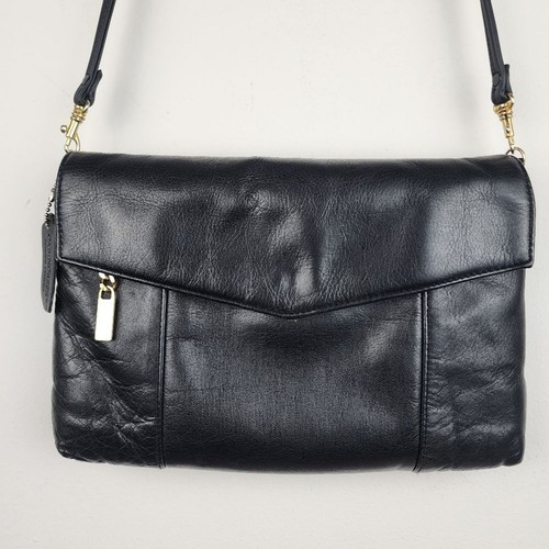 Borsa a tracolla Cabin Creek nera in vera pelle con zip a scatto pochette busta borsetta - Foto 4 di 16
