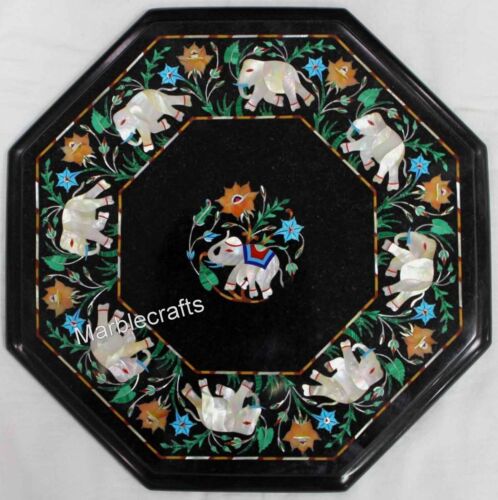 Octagon Marble Kitchen Side Table Top Elephant Pattern Inlay Work Coffee Table - 第 1/5 張圖片