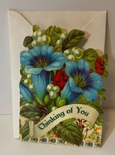 VTG The Gifted Line DieCut Blank Note Card UNUSED “Thinking of You” Blue Flowers