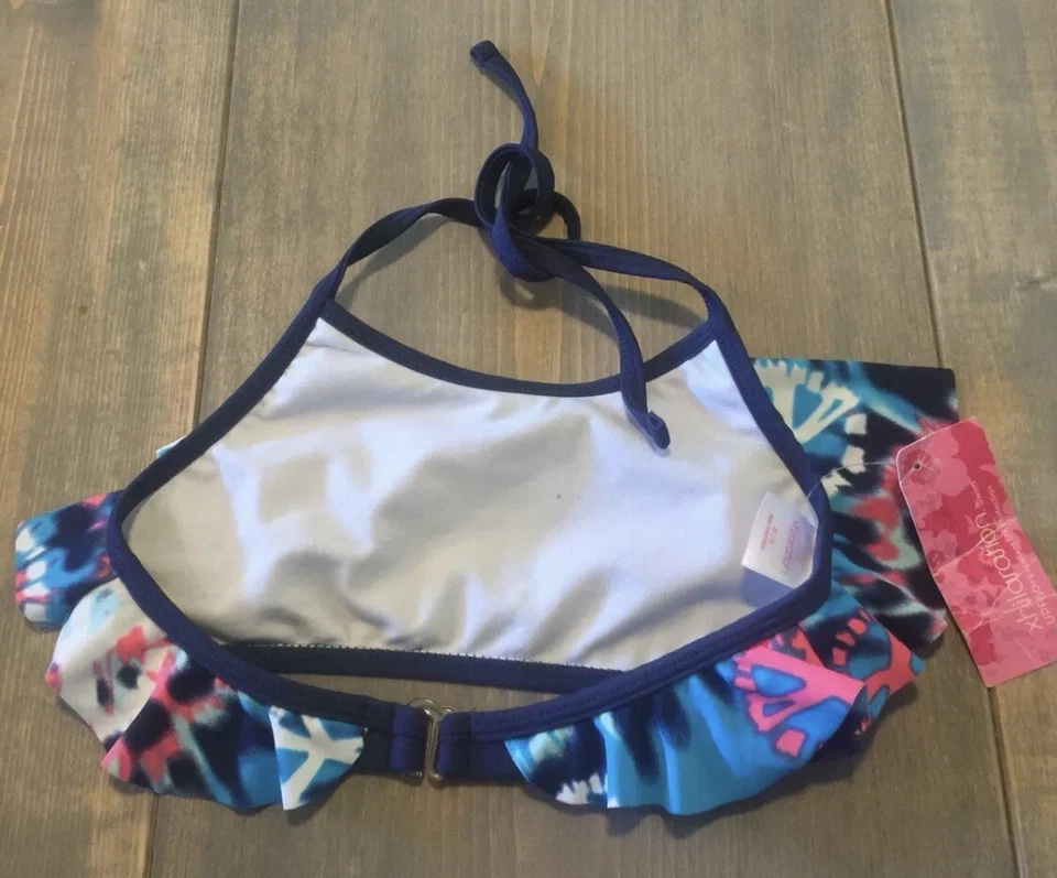 Nuevo con etiquetas Top de bikini Xhilaration para niñas multicolor azul/rosa signo de la paz talla: M 7/8 Foto 2 de 4