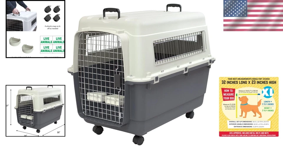 Rolling Plastic Travel Dog Kennel - X-Large, Airline Approved for Giant Breeds - Image 2 of 4