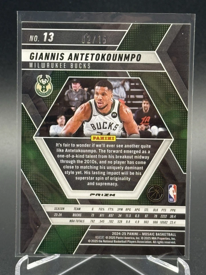 2024-25 Panini Mosaico Giannis Antetokounmpo Teselación Refractor/15 Foto 2 de 4
