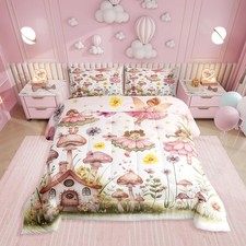 Erosebridal Pink Fairy Toddler Bedding Set,Flower Fairy Comforter Set for Girls