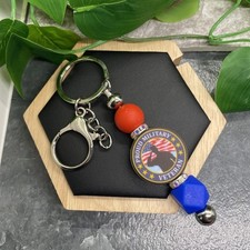 5" Silver-Tone Military Veteran Silicone Bead Purse Tumbler Charm Keychain B6826