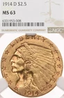 1914-D $2.5 NGC MS 63 Gold Indian Head Quarter Eagle Denver Mint FREE Shipping