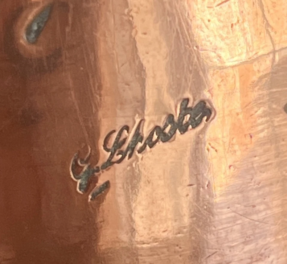 2 vases pot cuivre signé "Lhoste" motif tête paysan femme et homme - Avant 1950 - Photo 2/4