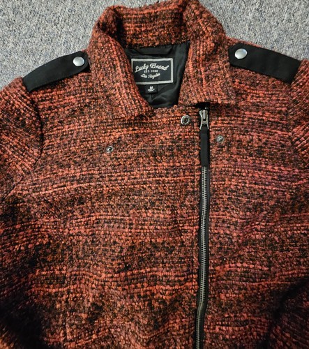 Lucky Brand Womens Medium Jacket Blazer 4 Pockets Zip Close Collared Red & Black - Picture 8 of 16