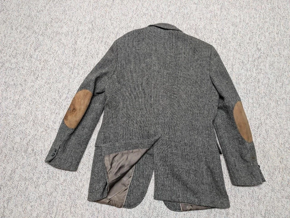 Chaqueta blazer vintage TWEED lana irlandesa DONEGAL 42L gris ESPIGA parche en el codo Foto 2 de 4