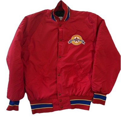 Vintage Macys Thanksgiving Day Parade Red Jacket Performance Team Bomber Coat S