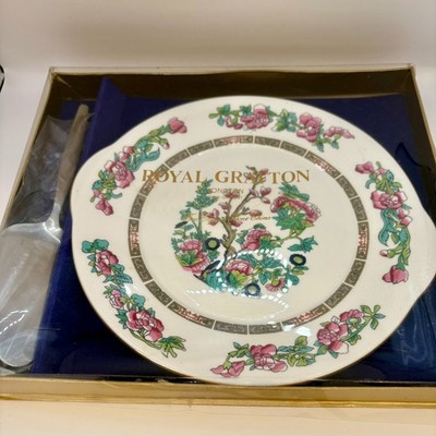 Vintage Royal Grafton Indian Tree Bone China Kuchenteller Set in Schachtel 23 cm