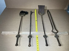 Vintage Sword Handle Fireplace Poker Shovel Broom Grabber Tool Set 4 Piece