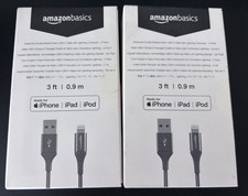 2x Amazon Basics USB-A to Lightning Cable Cord for iPhone iPad,3ft,MFi-Certified