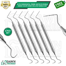 6 Pcs Periodontal Probe UNC15/23 Expro Double End Color Coded Hollow Handle Set
