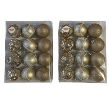 24 Shatterproof Christmas Ornaments Gold Round 2  Balls 3 Designs Glam Holiday
