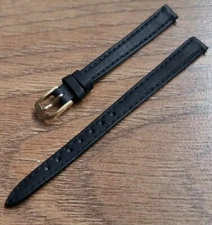 10mm VINTAGE REAL CALF LEATHER APOLLO BLACK STITCHED WATCH STRAP GOLD BUCKLE NOS