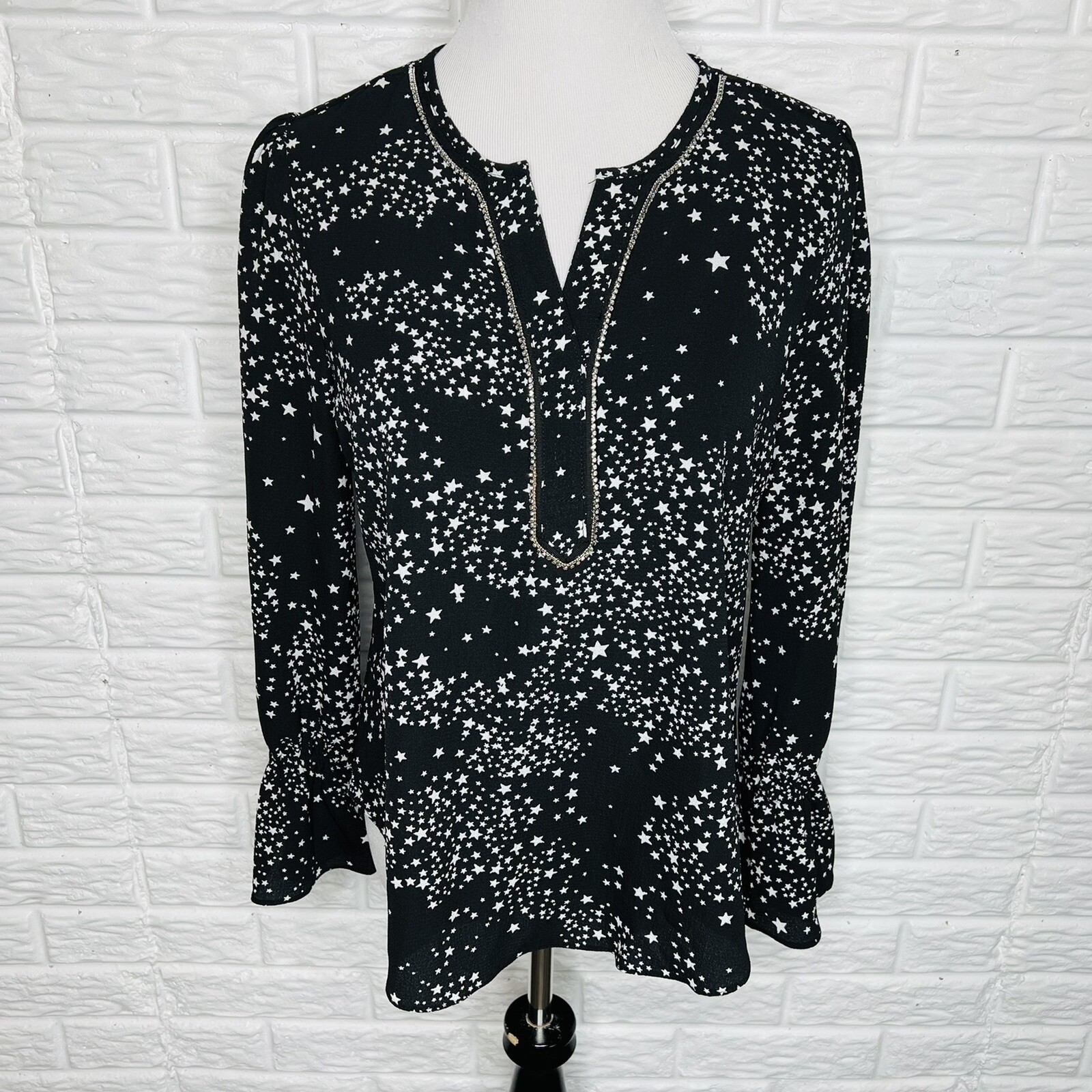 LIBBY EDELMAN Star Pattern Black Blouse with Rhin… - image 2