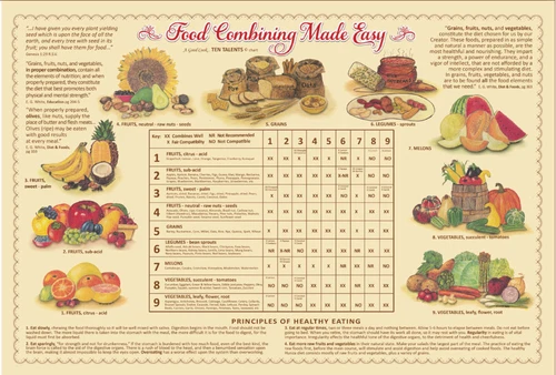 Food Combining Made Easy Chart by Ten Talents Cookbook Laminated BRAND NEW