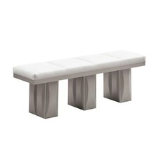 Kitchen Dining Room Vinyl Upholstered Bench Champagne/White White Modern