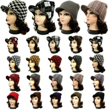 Warm Winter Knit Crochet Braided Baggy Visor Beanie Hat 4 Styles