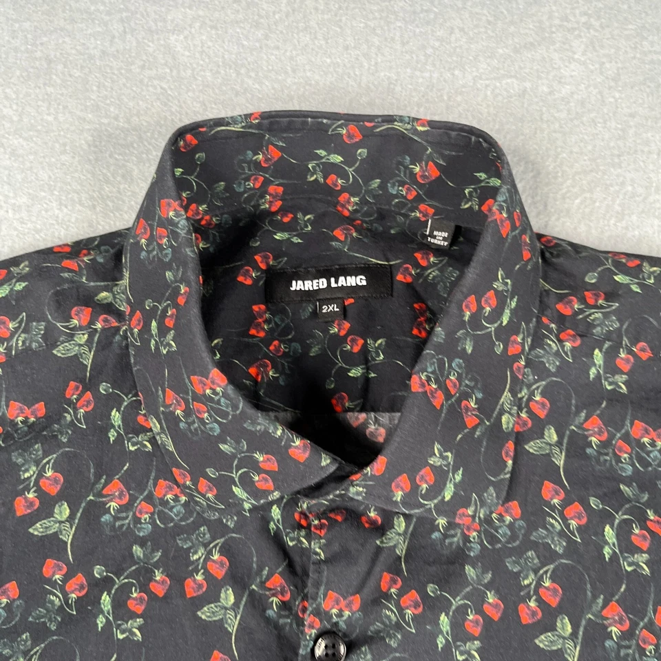 Camisa Jared Lang 2XL Negra Rosa Estampado Completo Abotonada Manga Larga Informal Para Hombre Foto 3 de 4