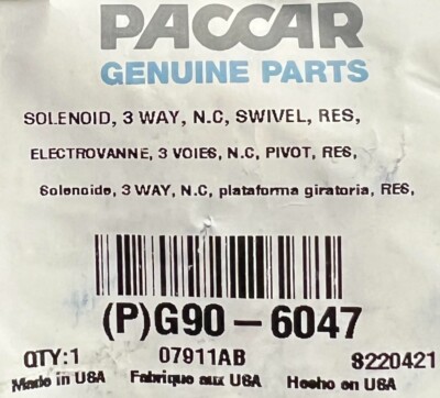 G90-6047 Genuine Paccar Valve - Solenoid Normally Closed OEM - New