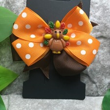 Handmade 3 Alligator Clip Layered Stacked Bow Grosgrain Ribbon Thanksgiving 619