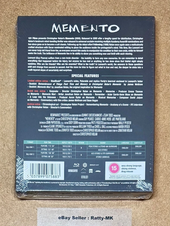 MEMENTO - UK COLLECTOR'S EDITION BLU RAY STEELBOOK - NEW & SEALED - Image 2 of 4
