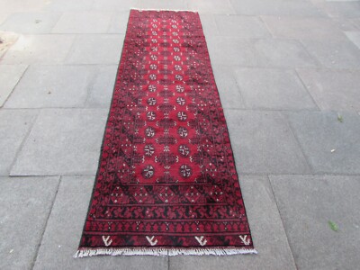 Vintage Hand Made Traditional Oriental Wool Red Long Runner 284x84cm