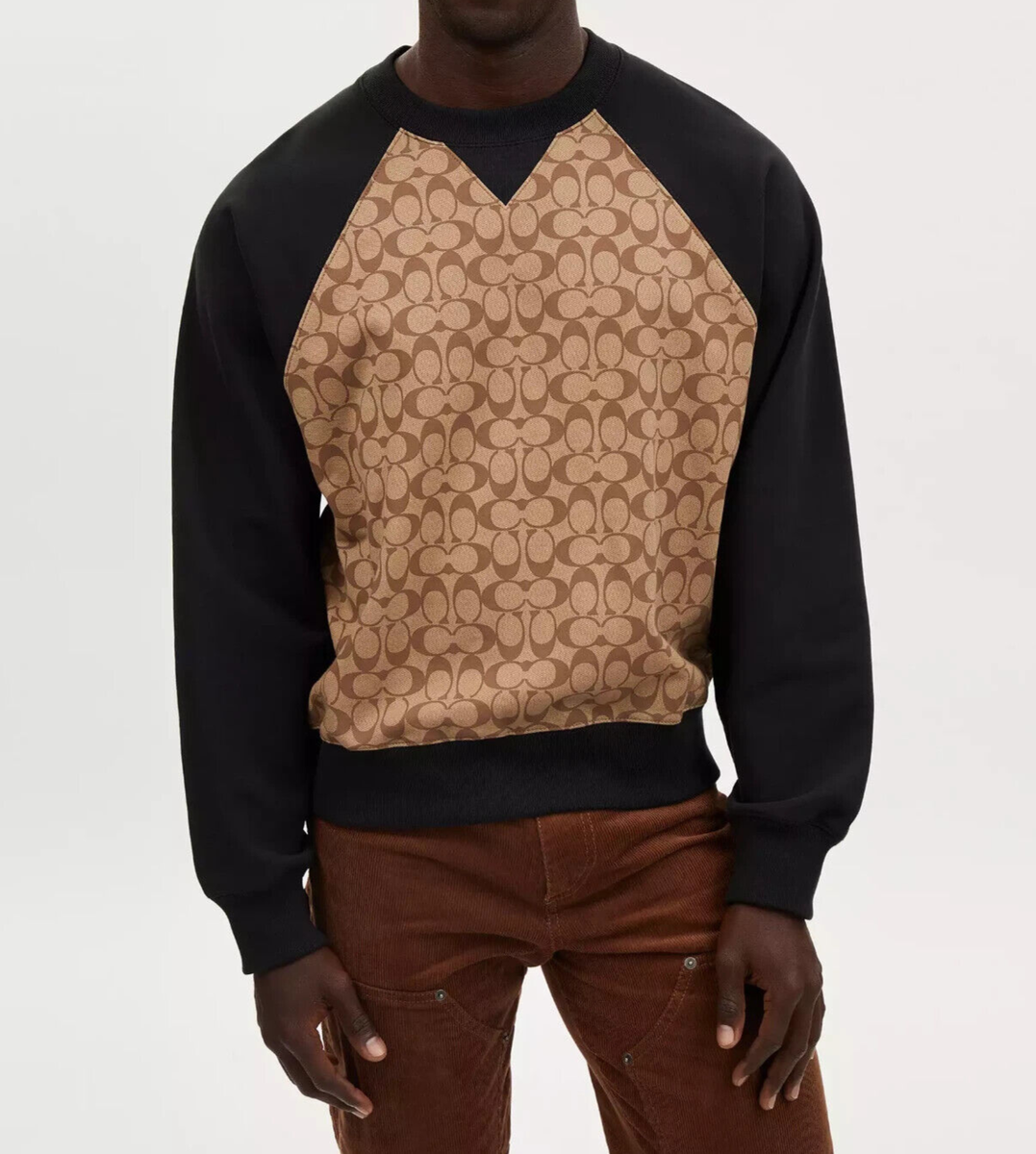 Coach Men's Khaki/Black Signature Crewneck Sweatshirt (CO825