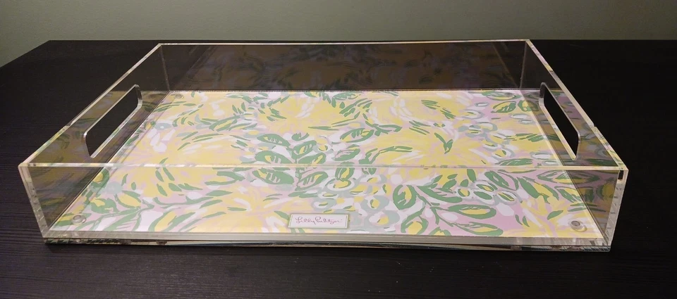 Lilly Pulitzer Large Acrylic Lucite Serving Tray Yellow, Green and Pink RARE - Image 3 of 4