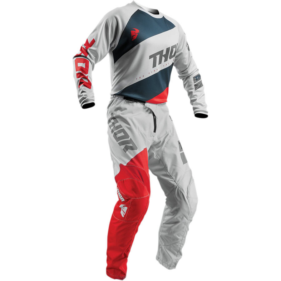 THOR 2019 S19 SECTOR SHEAR RACE KIT SUIT LIGHT GREY RED MOTOCROSS BMX OFF  ROAD