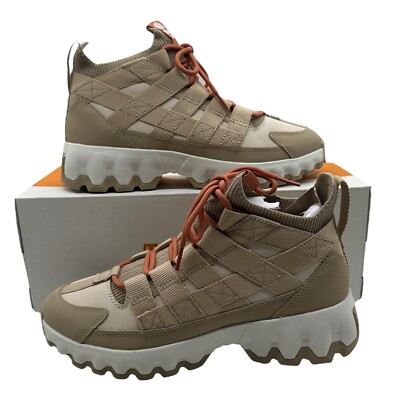 Men's Timberland TBL Edge EK+ Mid Hiking Boots Shoes White Beige Nubuck Size 8.5