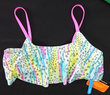 O'RAGEOUS multi splatter/stripe pink strap flounce ruffle swim bikini top,10