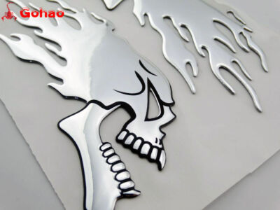 3D L/R Skull Flame Oil Tank Fairing Emblems Badge Decal for Honda Motor Motor