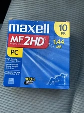 Maxell 10 Pack MF 2HD 1.44 MB PC 3.5 Inch High Density Floppy Disks New W/labels