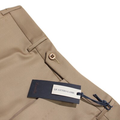 Zanella NWT Dress Pants Size 34 US Parker In Solid Khaki/Beige 100% Wool