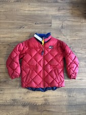 VTG 90s Tommy Hilfiger Feather Puffer Jacket Red/Blue/Yellow Youth Large - READ
