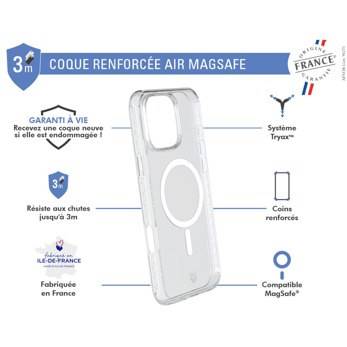 Coque iPhone 16 Pro Max antichoc Tryax 3M transparente et rigide de protection - 2