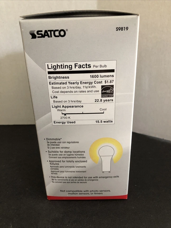 Satco S9819 Omnidirectional Dimmable LED A21 15.5W 100w Replacement Warm White - Image 2 of 4