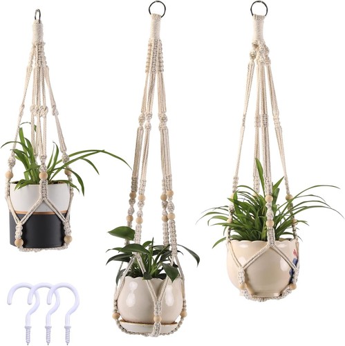 3-Pack Macrame Plant Hanger Indoor - Hanging Planter Basket for 3PC ...