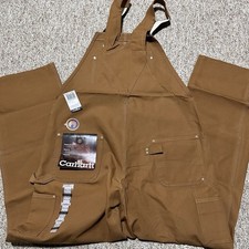 Vintage Carhartt R01 BRN Duck Bib Overalls Double Knee Made in USA NWT 44 x 34