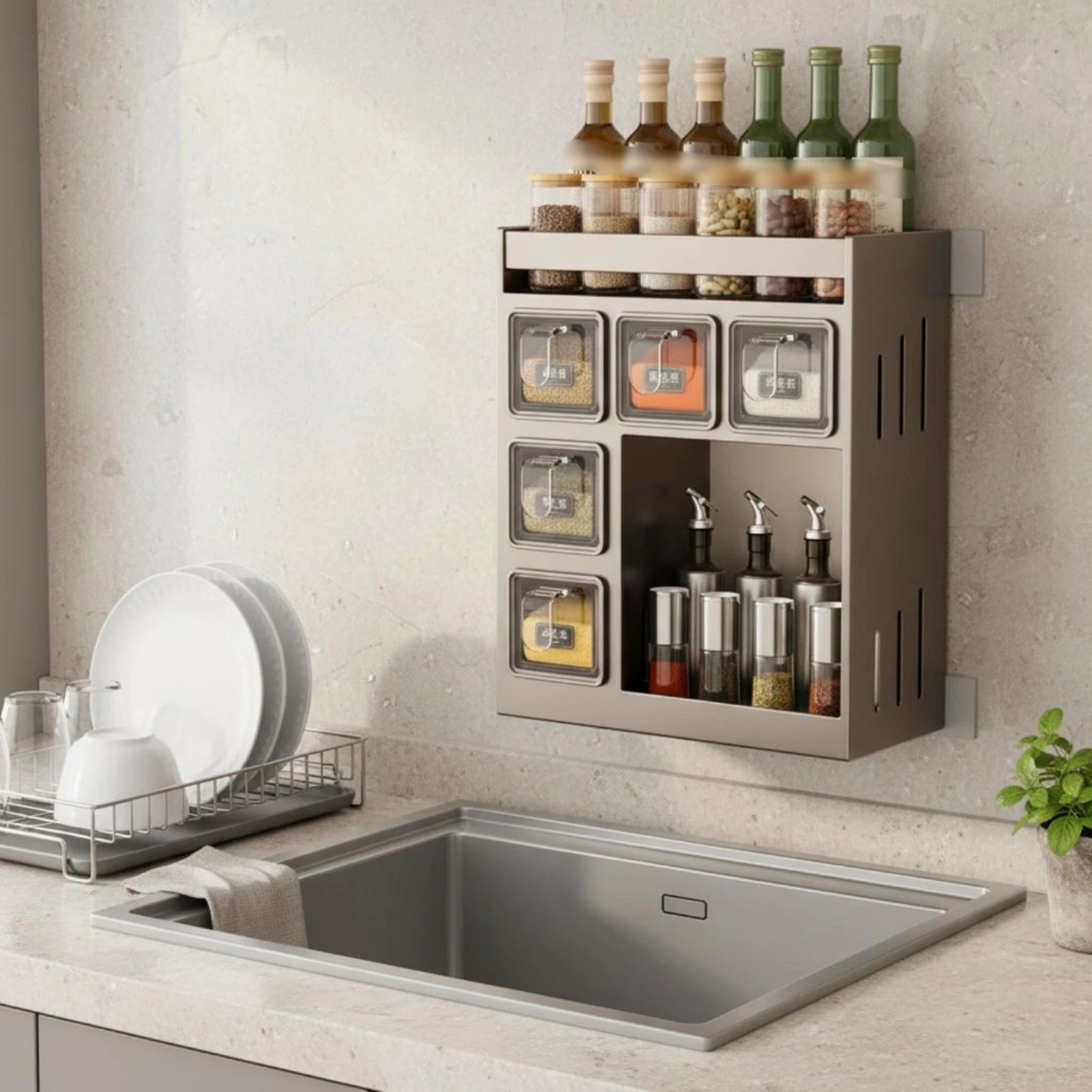 Wall Mounted Seasoning Rack No Installation Multi-Tier Seasoning Organizer