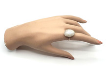 Sterling Silver  White Asymmetric Oval Faceted Quartz Adjustable Ring Size 5.5 
