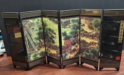 An Imitation Of An Ancient Small Screen  Folding Lacquered Panels Boats on River