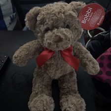 Bobbi the Bear Brown Plush Teddy Bear with Red Ribbon. 