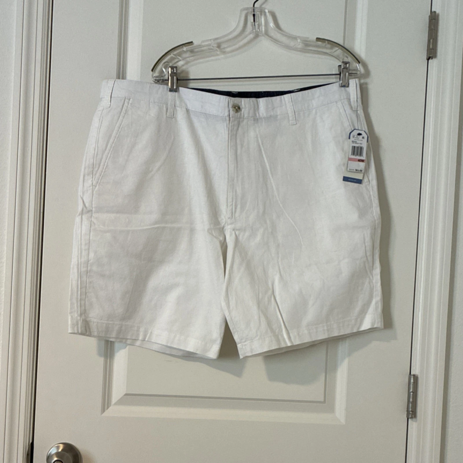 Nautica Linen Blend Deck Short White Classic Fit 8.5" Inseam Men's