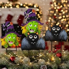 Metal Halloween Yard Stakes Decorations for Outdoor, Bat Witch Black, Green